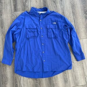 World Wide Sportsman Fishing Mesh Blue Outdoor Long Sleeve Button Down Shirt 3XL